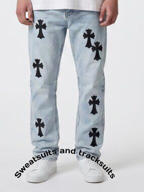 Rebel Vengeance Men's Cross Stitched Jeans Size 36x31 Chrome Hearts inspired NWT